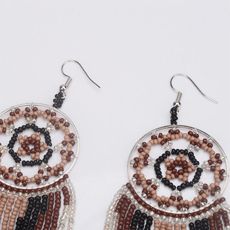 Tarsus Bead Earrings Dangle for Women Seed Bead Dream Catcher Women Hypoallergenic Beaded Native American(Gray) - Image 3